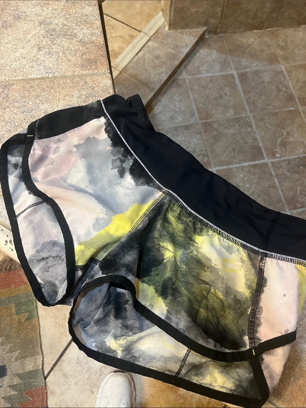 lululemon athletic speed Black Short with Yellow and Gray Watercolor Accent